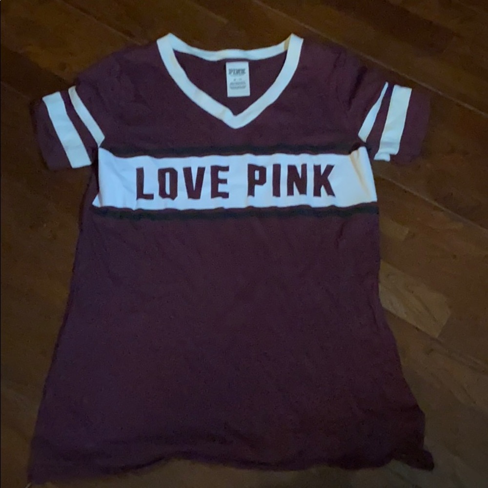 Victoria Secret PINK logo tee burgundy xs
